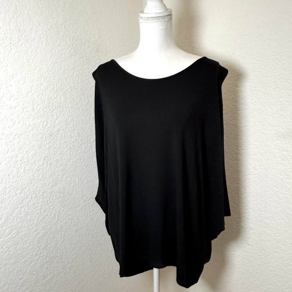 Eileen Fisher Black Boat Neck Rayon Blend Dolman Sleeve Top Blouse. Size‎ large